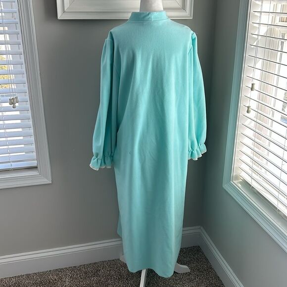 Vintage Vanity Fair Lace Blue Long Retro Robe Large - Picture 9 of 15